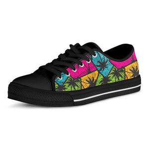 Colorful Palm Tree Pattern Print Black Low Top Sneakers