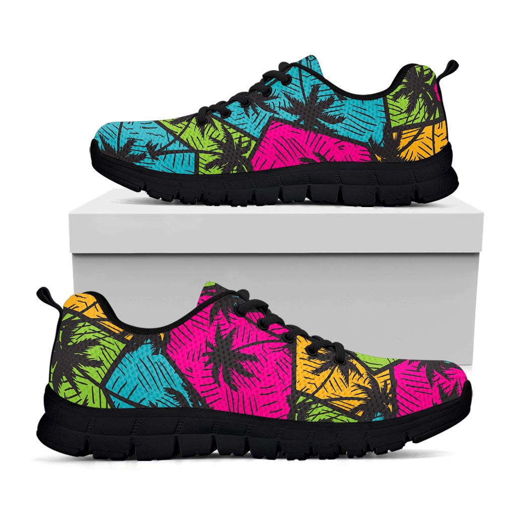 Colorful Palm Tree Pattern Print Black Running Shoes