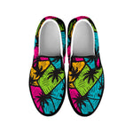 Colorful Palm Tree Pattern Print Black Slip On Sneakers