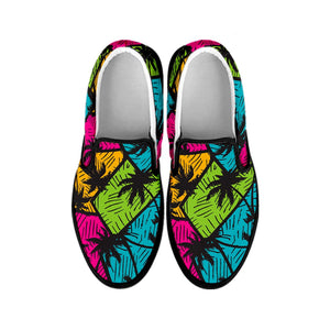 Colorful Palm Tree Pattern Print Black Slip On Sneakers