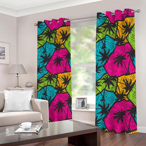 Colorful Palm Tree Pattern Print Blackout Grommet Curtains