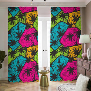 Colorful Palm Tree Pattern Print Blackout Pencil Pleat Curtains