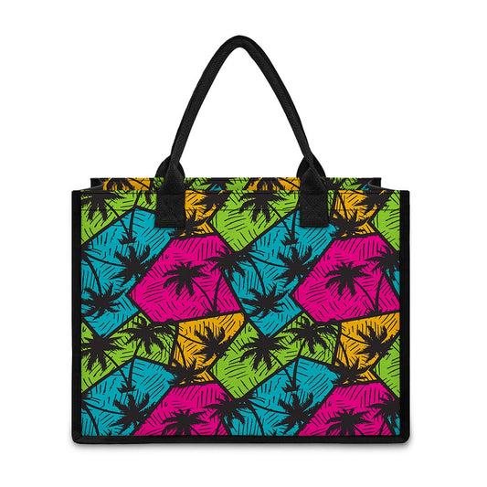 Colorful Palm Tree Pattern Print Canvas Tote Bag