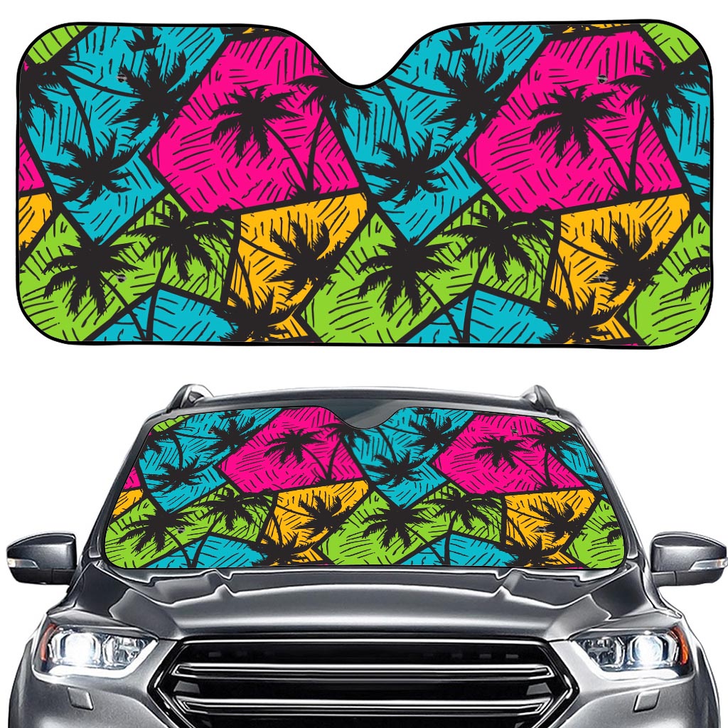 Colorful Palm Tree Pattern Print Car Windshield Sun Shade