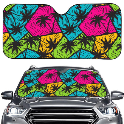 Colorful Palm Tree Pattern Print Car Windshield Sun Shade