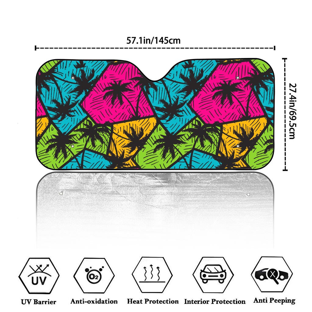 Colorful Palm Tree Pattern Print Car Windshield Sun Shade