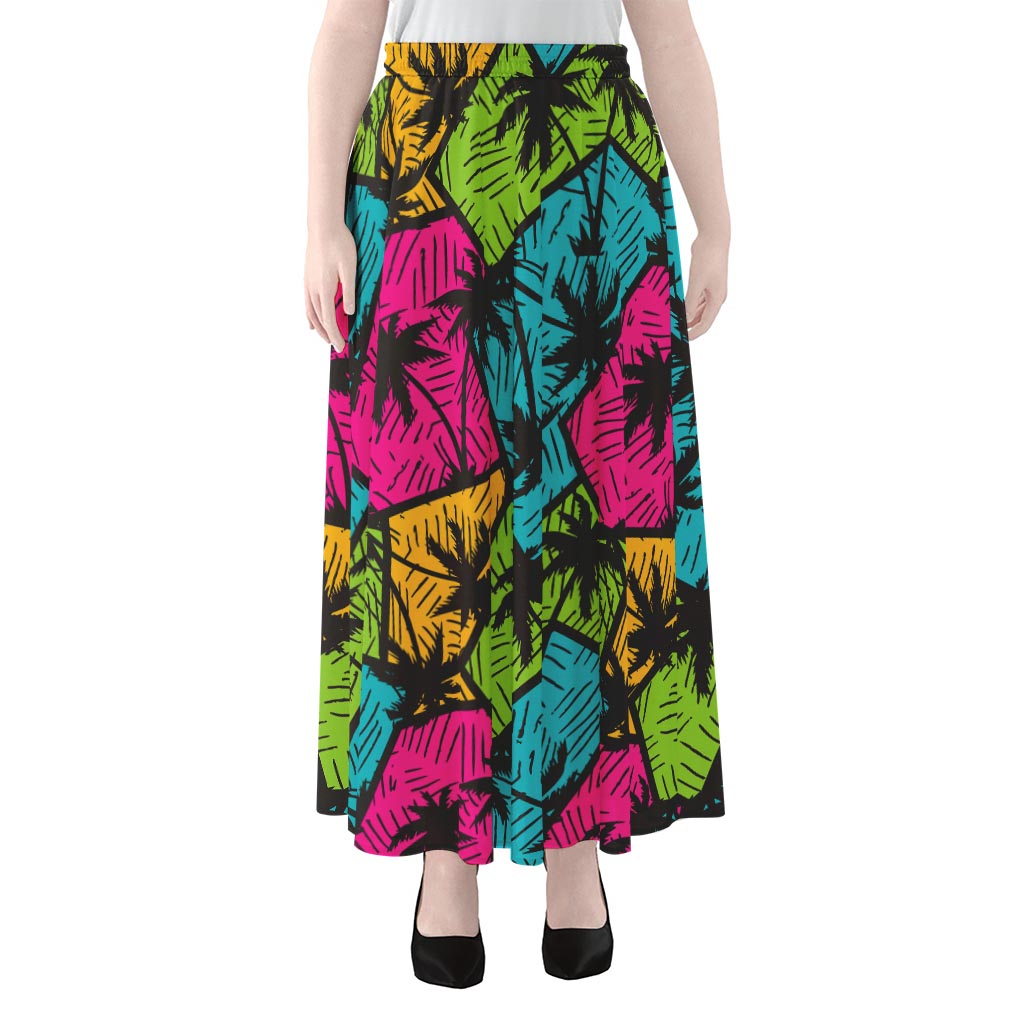 Colorful Palm Tree Pattern Print Chiffon Maxi Skirt