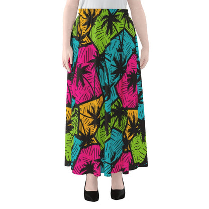 Colorful Palm Tree Pattern Print Chiffon Maxi Skirt