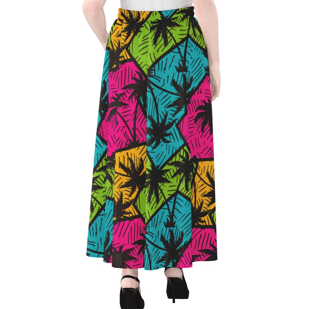 Colorful Palm Tree Pattern Print Chiffon Maxi Skirt