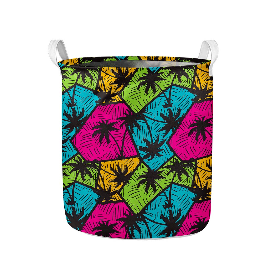 Colorful Palm Tree Pattern Print Collapsible Laundry Basket