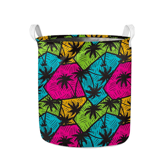 Colorful Palm Tree Pattern Print Collapsible Laundry Basket
