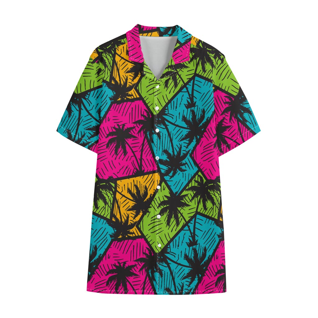 Colorful Palm Tree Pattern Print Cotton Hawaiian Shirt