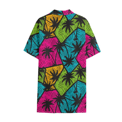Colorful Palm Tree Pattern Print Cotton Hawaiian Shirt