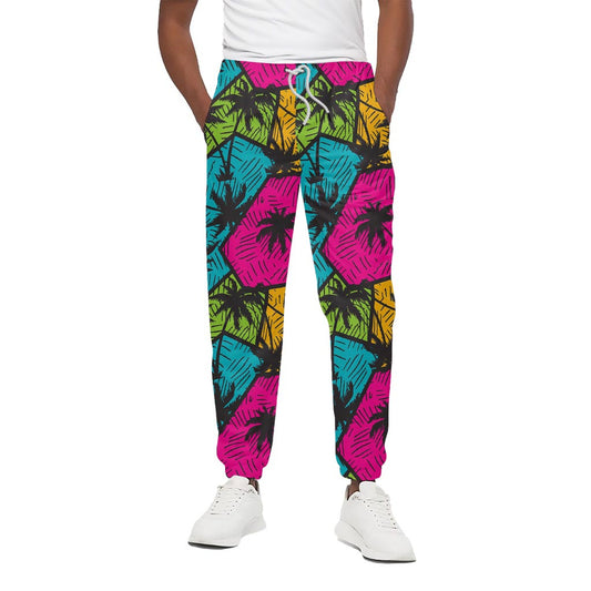 Colorful Palm Tree Pattern Print Cotton Pants