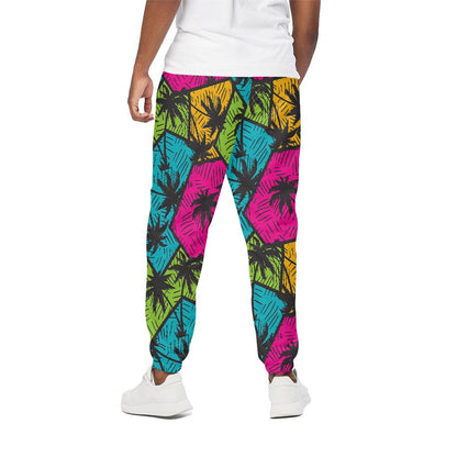 Colorful Palm Tree Pattern Print Cotton Pants