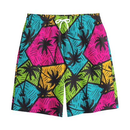 Colorful Palm Tree Pattern Print Cotton Shorts