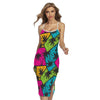 Colorful Palm Tree Pattern Print Cross Back Cami Dress