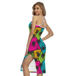 Colorful Palm Tree Pattern Print Cross Back Cami Dress