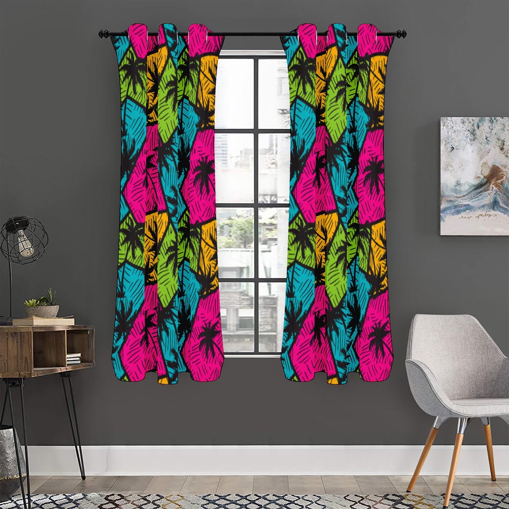 Colorful Palm Tree Pattern Print Curtain