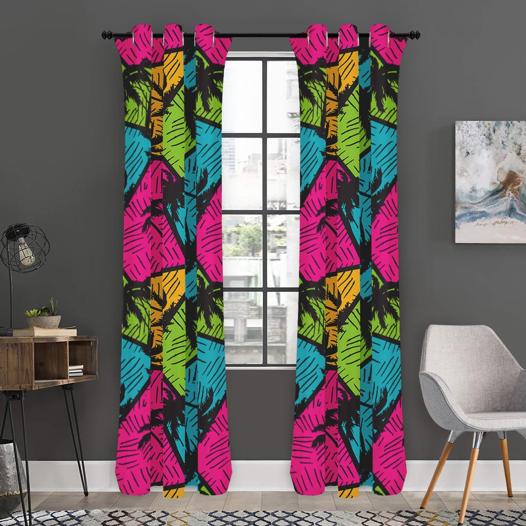 Colorful Palm Tree Pattern Print Curtain