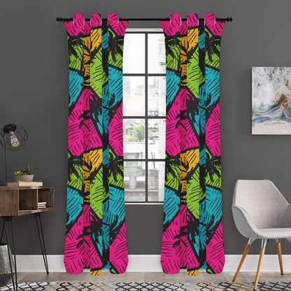 Colorful Palm Tree Pattern Print Curtain