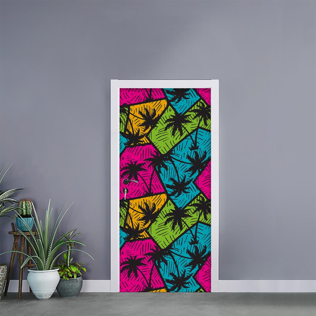 Colorful Palm Tree Pattern Print Door Sticker