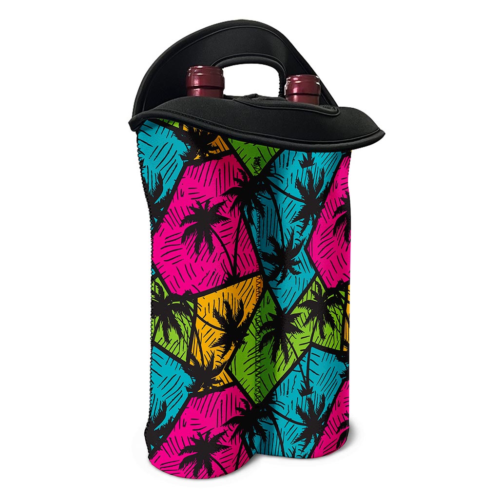 Colorful Palm Tree Pattern Print Double Neoprene Wine Tote