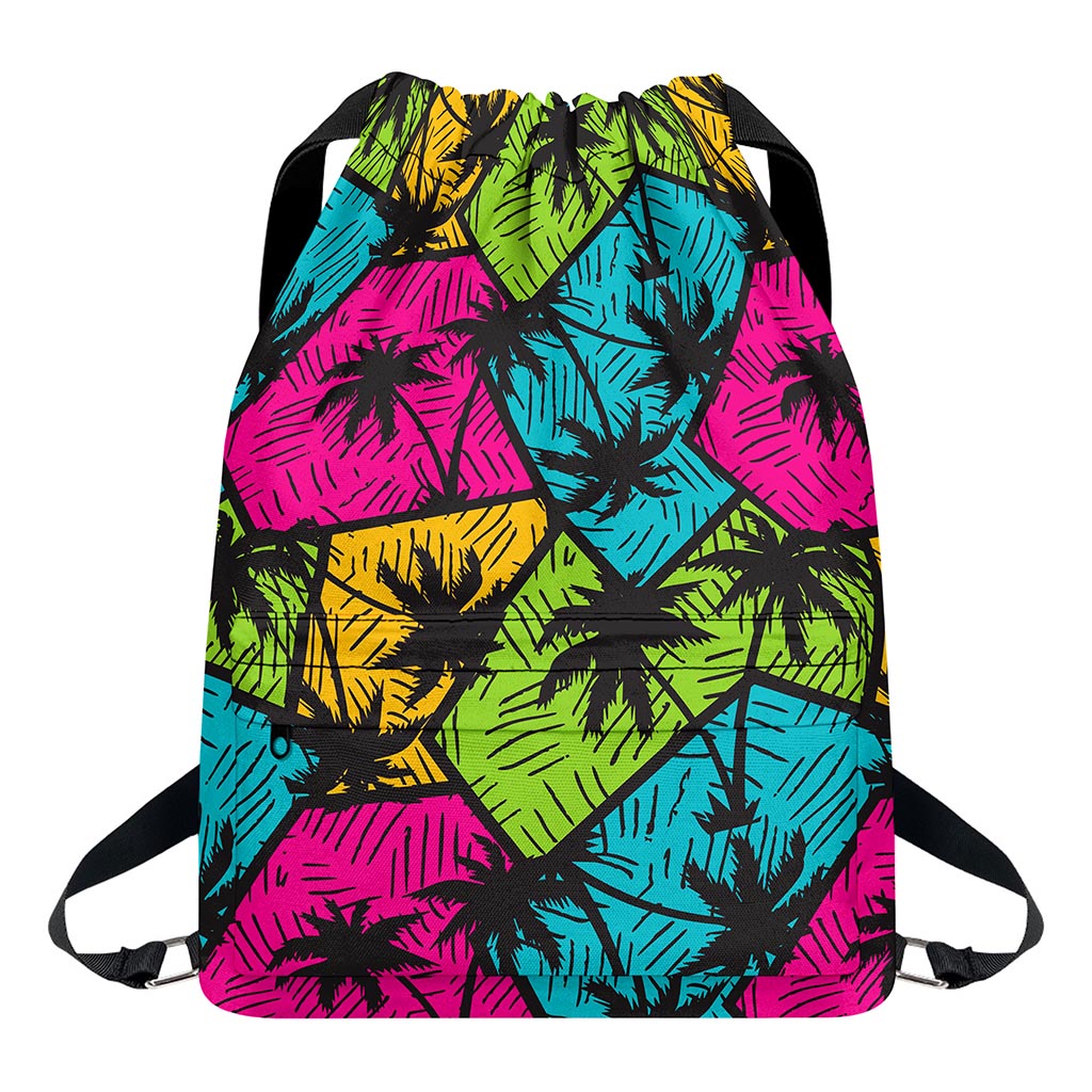 Colorful Palm Tree Pattern Print Drawstring Backpack