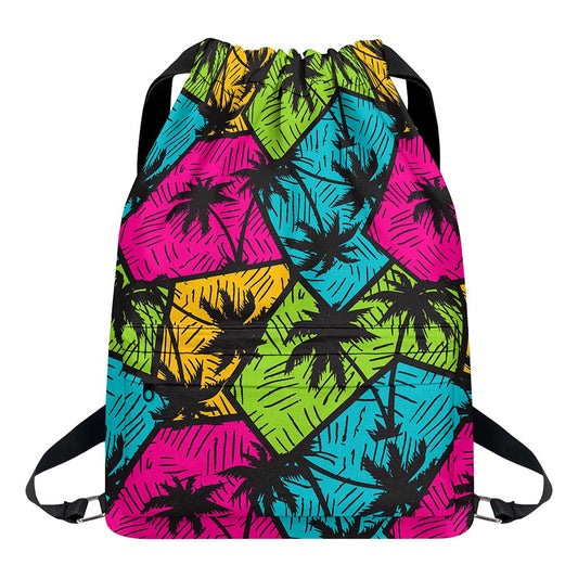 Colorful Palm Tree Pattern Print Drawstring Backpack