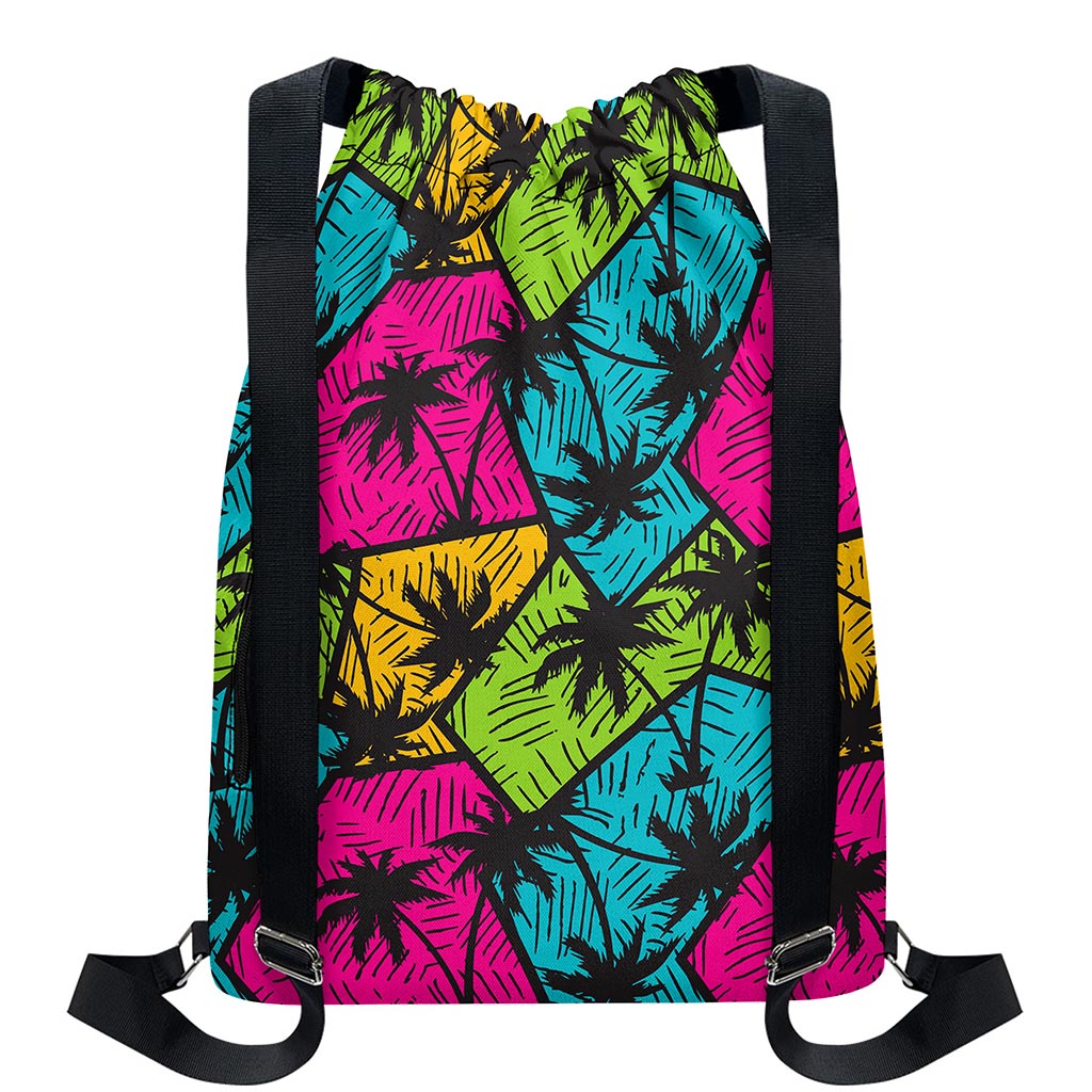 Colorful Palm Tree Pattern Print Drawstring Backpack