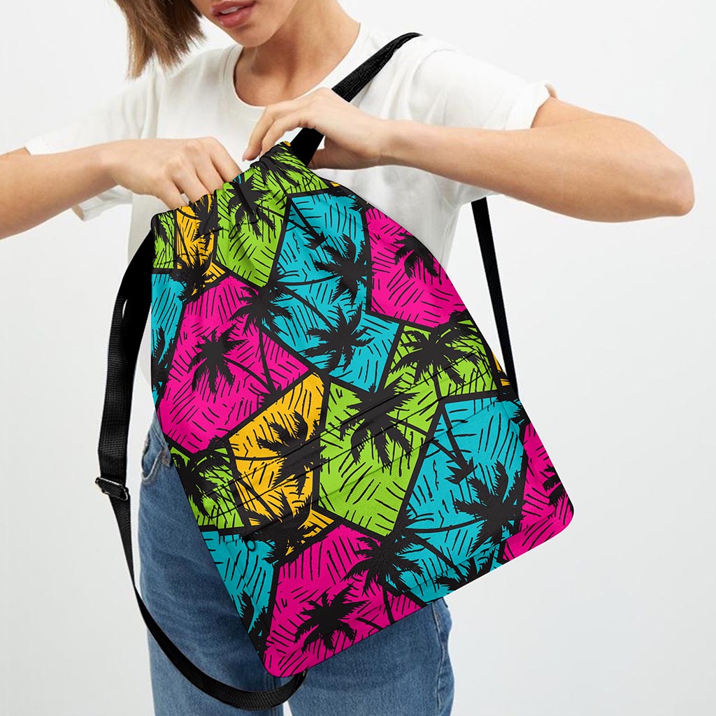 Colorful Palm Tree Pattern Print Drawstring Backpack