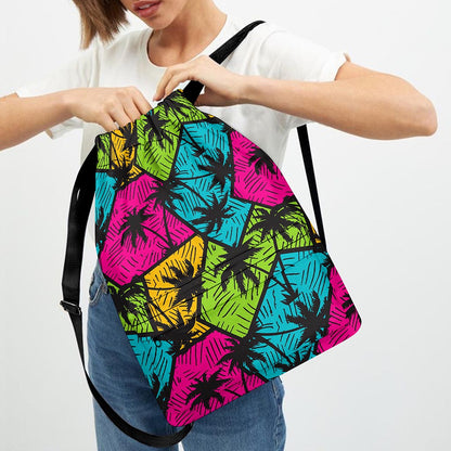 Colorful Palm Tree Pattern Print Drawstring Backpack