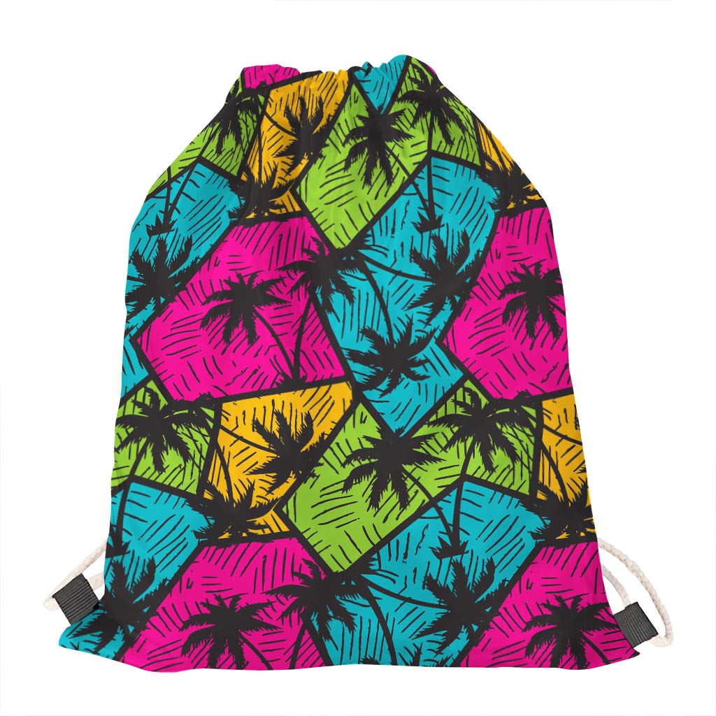 Colorful Palm Tree Pattern Print Drawstring Bag