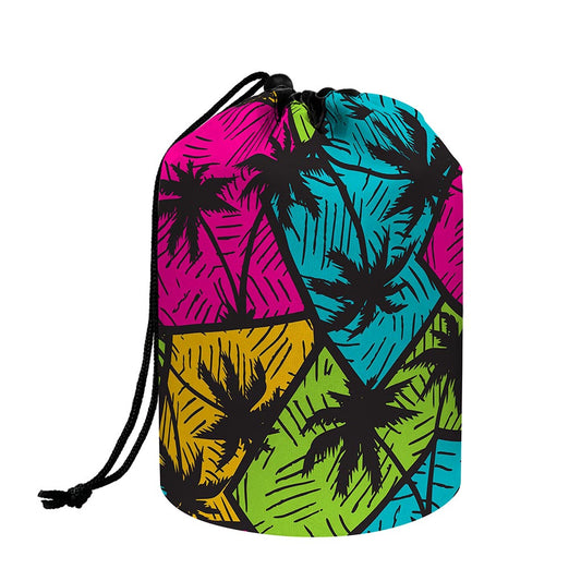 Colorful Palm Tree Pattern Print Drawstring Makeup Bag
