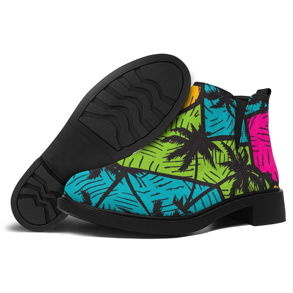 Colorful Palm Tree Pattern Print Flat Ankle Boots