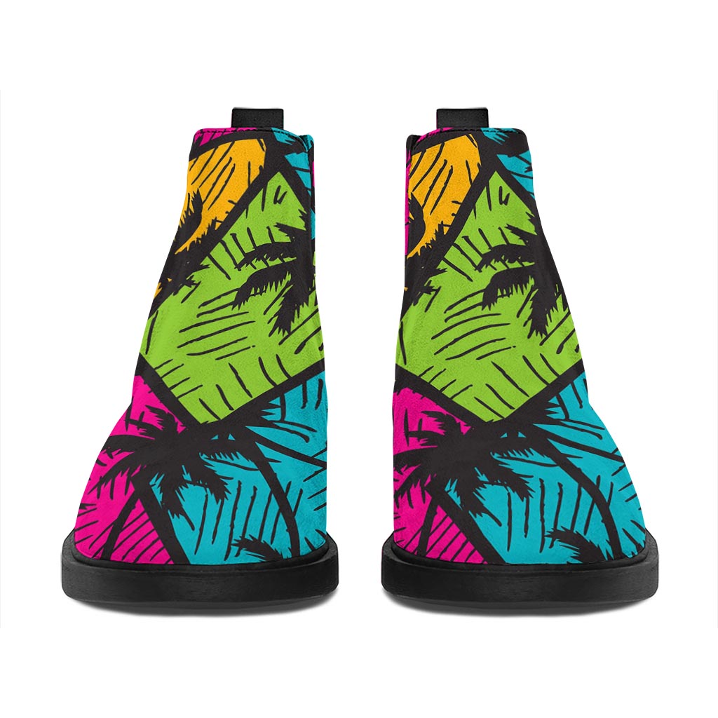 Colorful Palm Tree Pattern Print Flat Ankle Boots