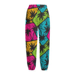 Colorful Palm Tree Pattern Print Fleece Lined Knit Pants