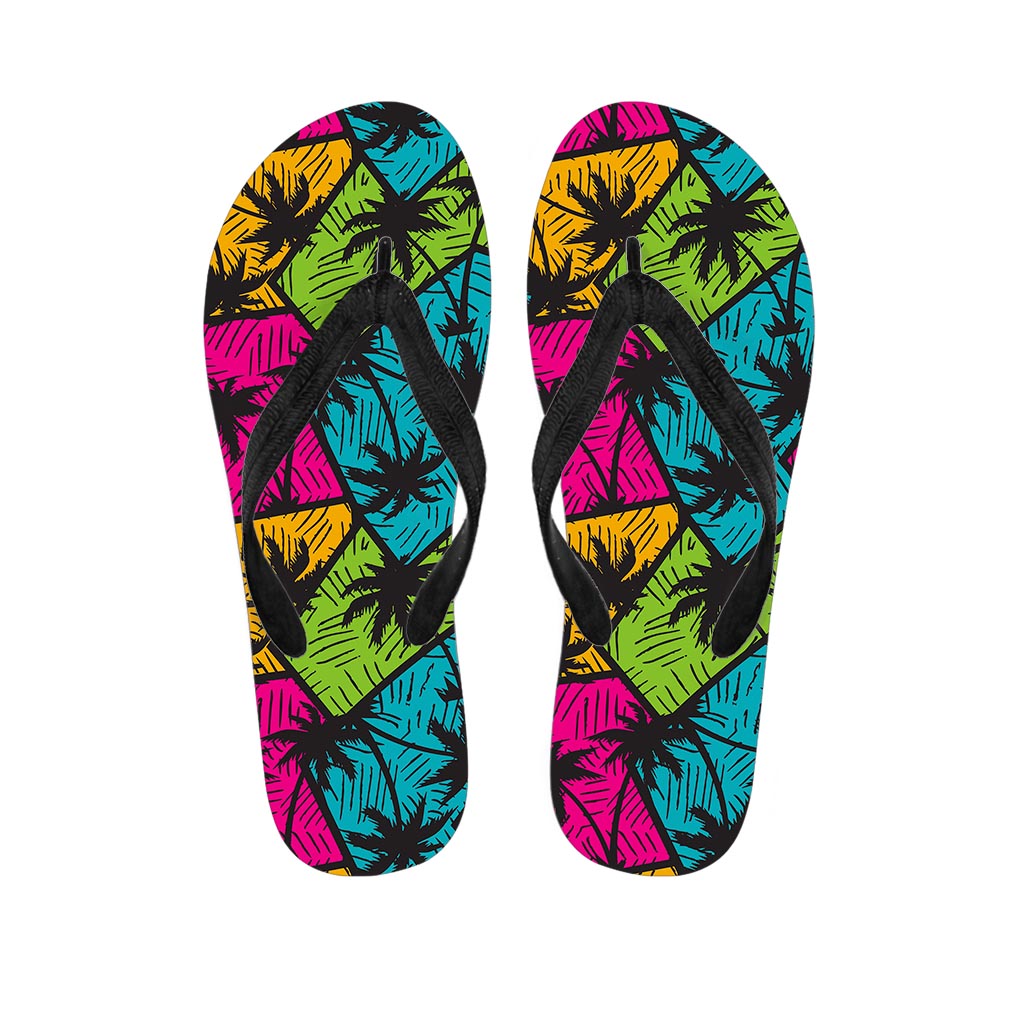 Colorful Palm Tree Pattern Print Flip Flops