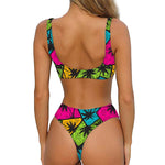 Colorful Palm Tree Pattern Print Front Bow Tie Bikini