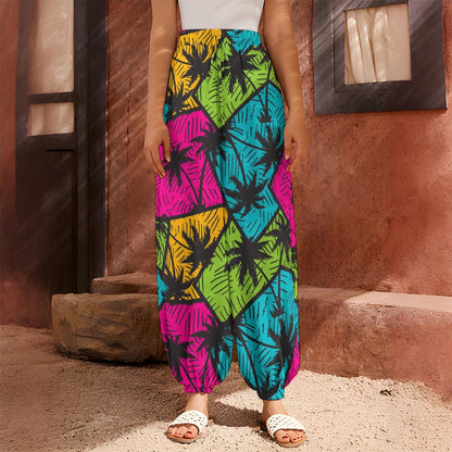 Colorful Palm Tree Pattern Print Harem Pants