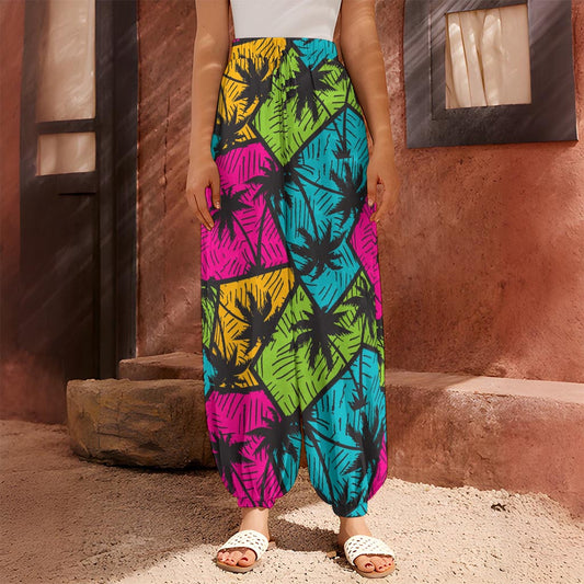 Colorful Palm Tree Pattern Print Harem Pants