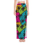 Colorful Palm Tree Pattern Print High Slit Maxi Skirt