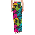 Colorful Palm Tree Pattern Print High Slit Maxi Skirt