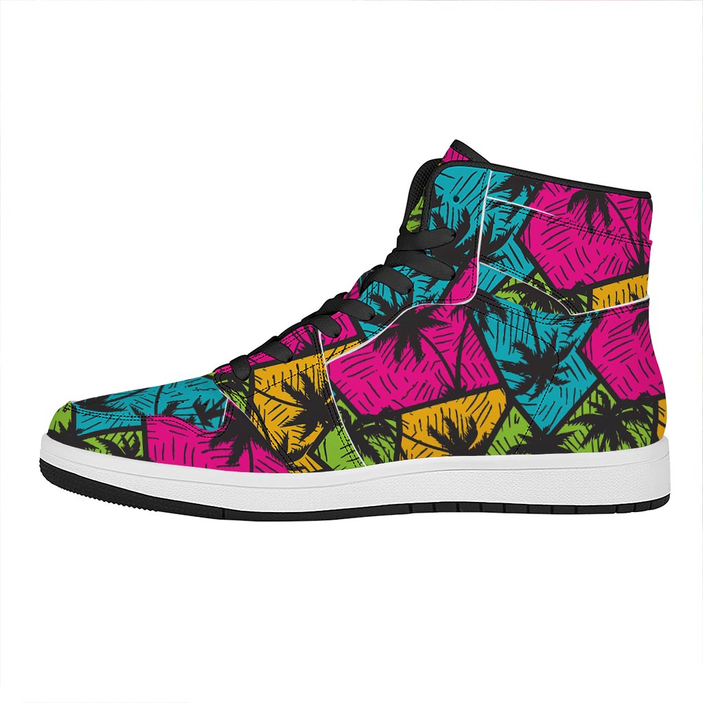 Colorful Palm Tree Pattern Print High Top Leather Sneakers