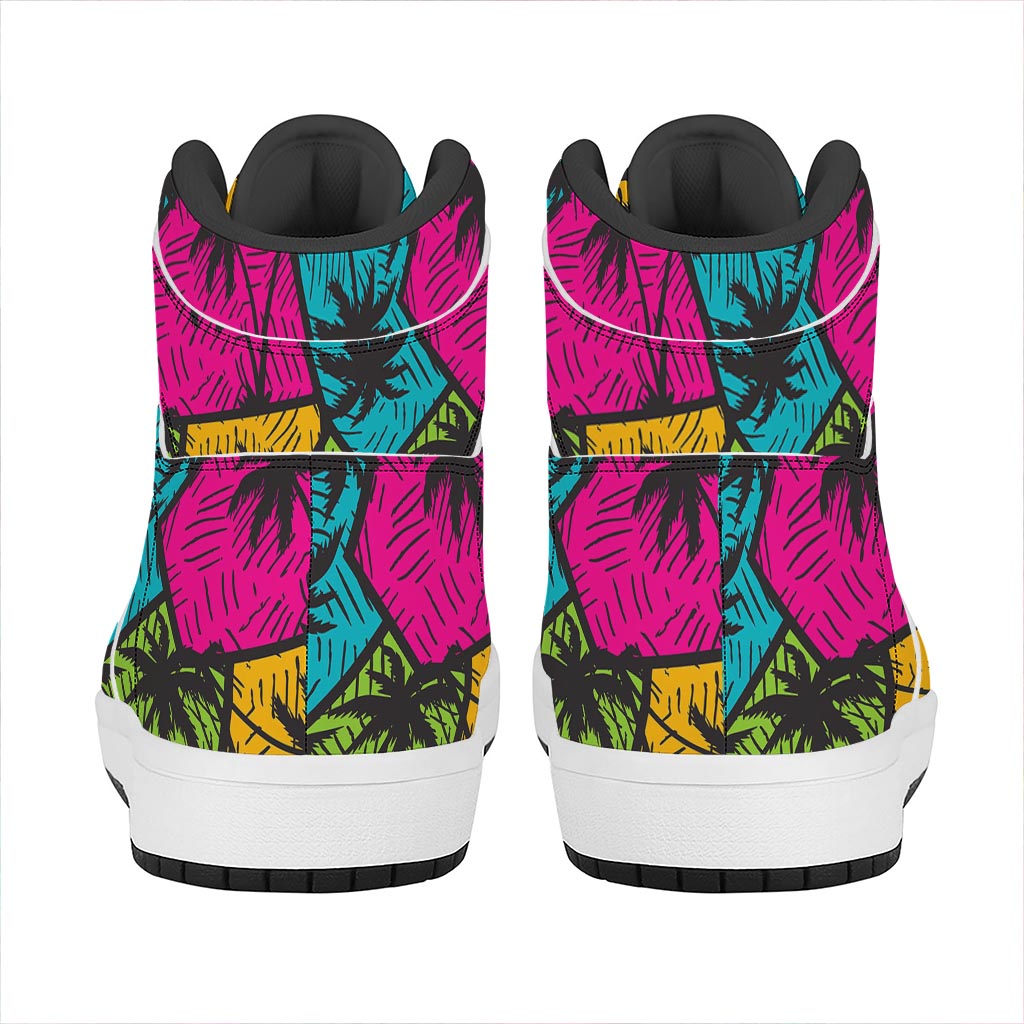 Colorful Palm Tree Pattern Print High Top Leather Sneakers