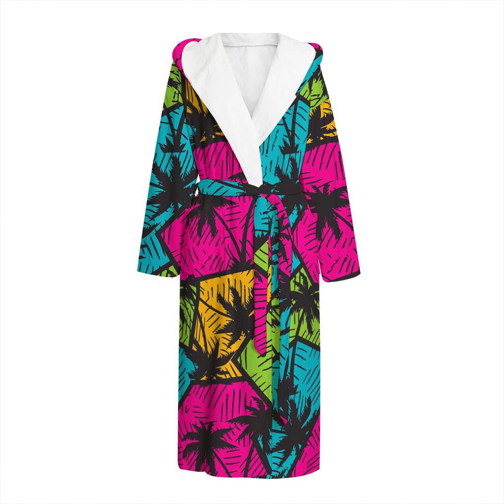 Colorful Palm Tree Pattern Print Hooded Bathrobe