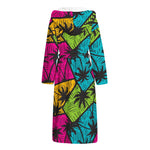 Colorful Palm Tree Pattern Print Hooded Bathrobe