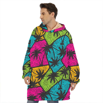 Colorful Palm Tree Pattern Print Hoodie Blanket
