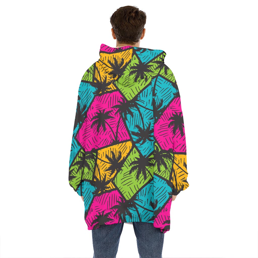 Colorful Palm Tree Pattern Print Hoodie Blanket