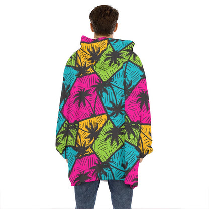 Colorful Palm Tree Pattern Print Hoodie Blanket